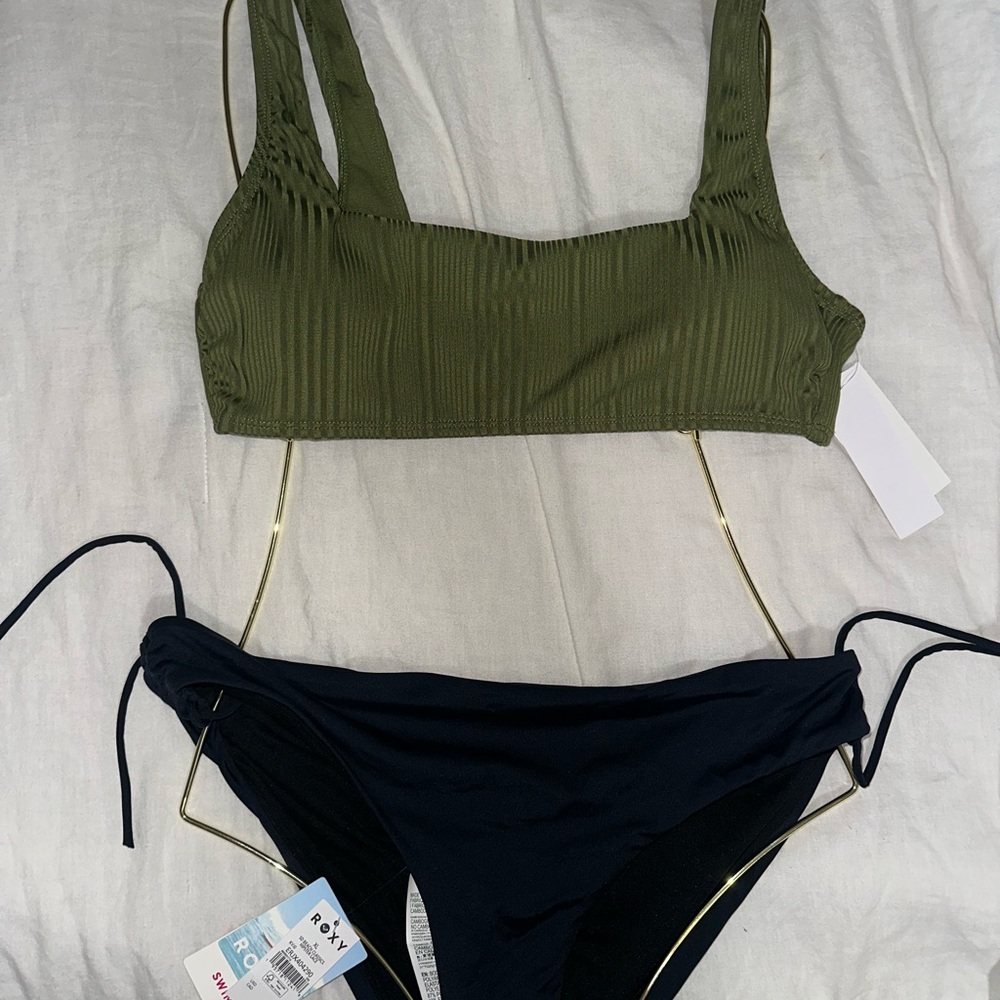 Roxy Olive and salt and Cove Black bottom Bikini Set